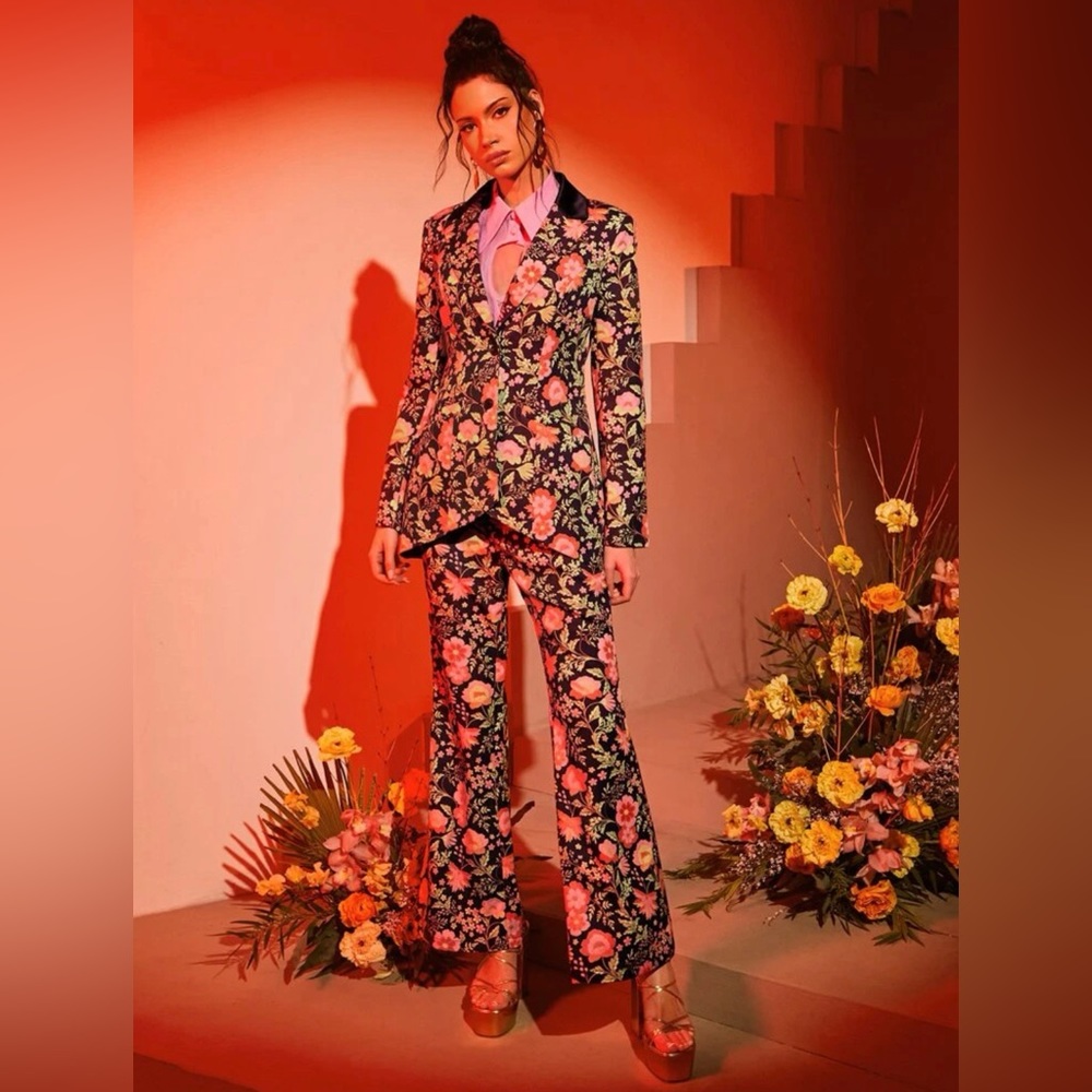 Floral print Single Button Tuxedo Blazer XS